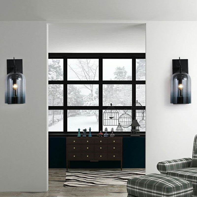 Modern Gradient Glass Sconce Lighting Fixture: 2 Shades, Black Wall Mount with 1 Bulb