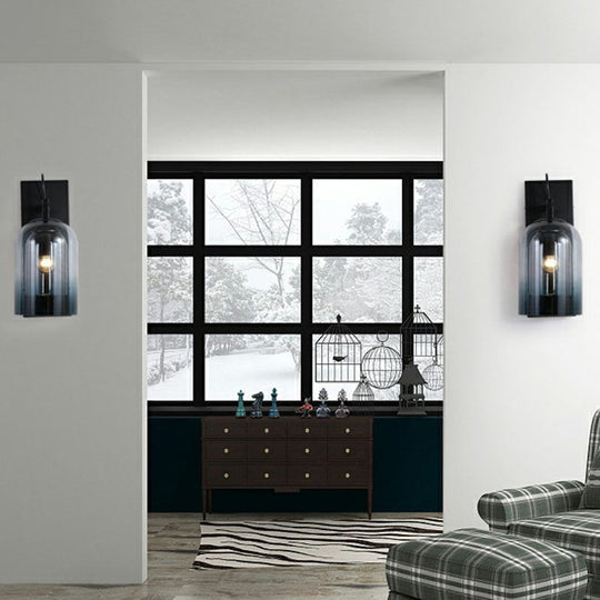 Modern Gradient Glass Sconce Lighting Fixture: 2 Shades, Black Wall Mount with 1 Bulb