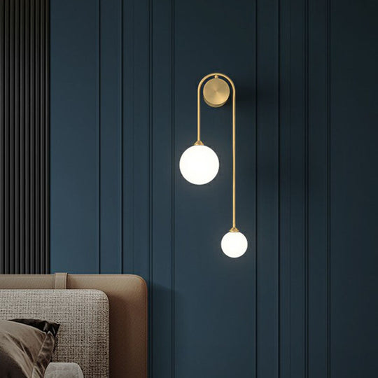 Opal Glass Ball Designer Sconce with 2 Gold Heads for Wall Mounting in Living Room