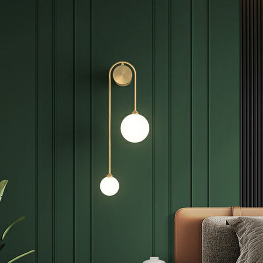 Opal Glass Ball Designer Sconce with 2 Gold Heads for Wall Mounting in Living Room