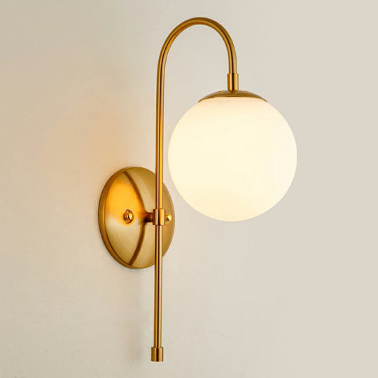 Minimalist Gooseneck Restaurant Wall Sconce with Glass Shade - 1-Light Metal Lighting Idea