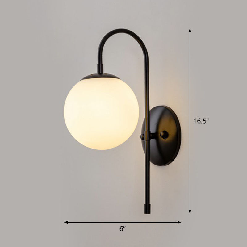 Minimalist Gooseneck Restaurant Wall Sconce with Glass Shade - 1-Light Metal Lighting Idea