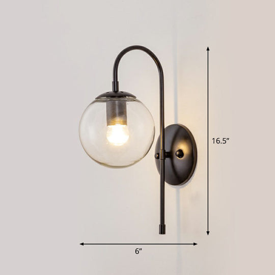 Minimalist Gooseneck Restaurant Wall Sconce with Glass Shade - 1-Light Metal Lighting Idea