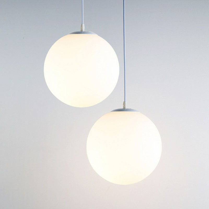 Modern White Glass Pendant Lamp - Opaque Spherical Design for Dining Room Lighting