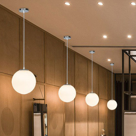 Modern White Glass Pendant Lamp - Opaque Spherical Design for Dining Room Lighting