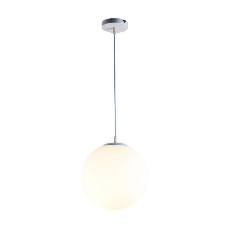 Modern White Glass Pendant Lamp - Opaque Spherical Design for Dining Room Lighting