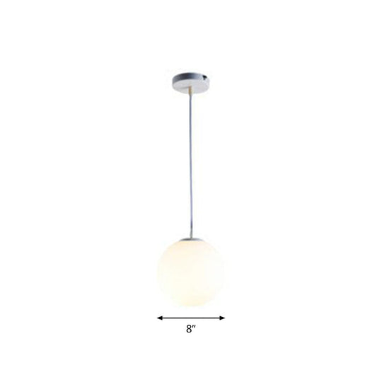 Modern White Glass Pendant Lamp - Opaque Spherical Design for Dining Room Lighting