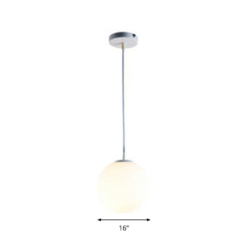 Modern White Glass Pendant Lamp - Opaque Spherical Design for Dining Room Lighting