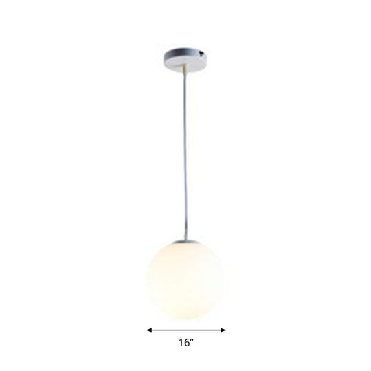 Modern White Glass Pendant Lamp - Opaque Spherical Design for Dining Room Lighting