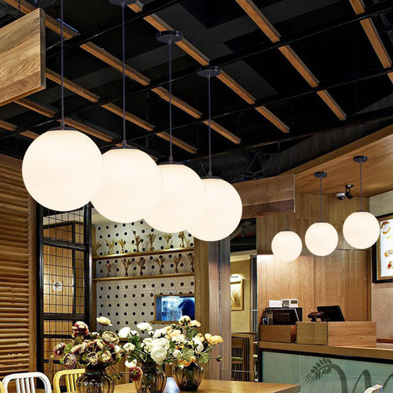 Minimalist White Sphere Opal Glass Ceiling Lamp for Single Restaurant