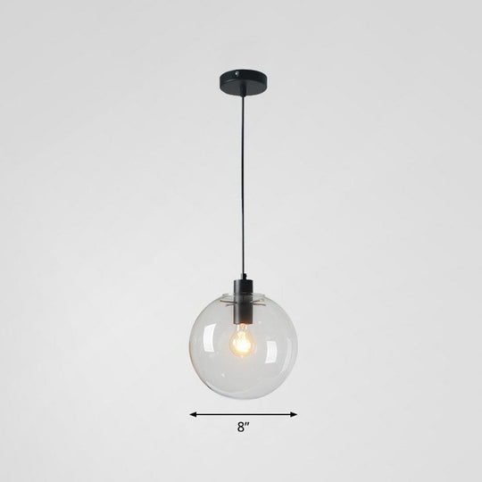 Minimalistic 1-Light Black Pendant Light Fixture - Clear Glass Globe Design for Restaurants