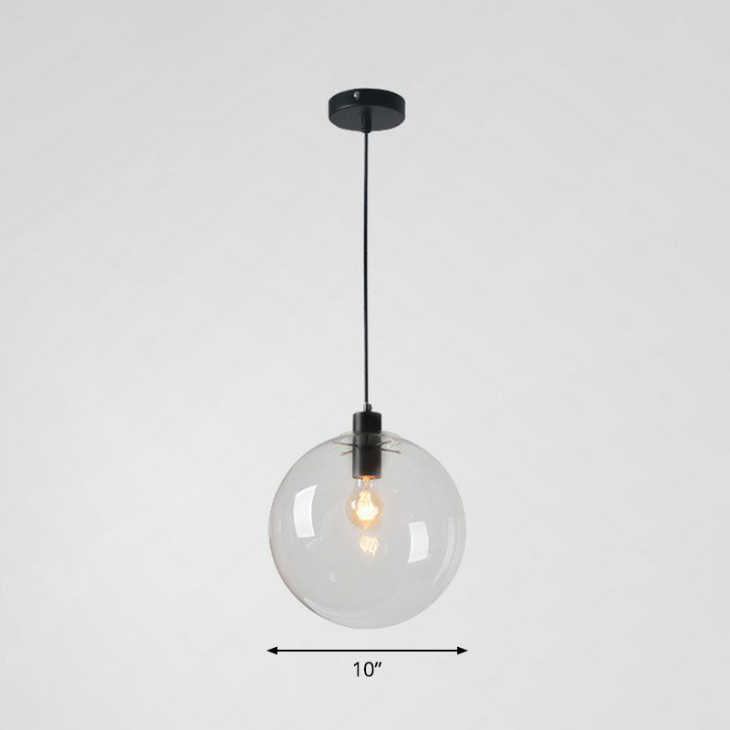 Minimalistic 1-Light Black Pendant Light Fixture - Clear Glass Globe Design for Restaurants