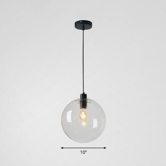 Minimalistic 1-Light Black Pendant Light Fixture - Clear Glass Globe Design for Restaurants