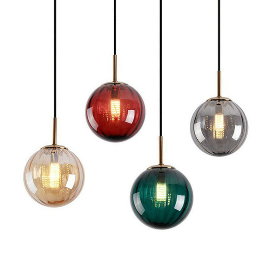 Contemporary Multi-Color Glass Ball Pendulum Light for Dining Table - 1 Head Ceiling Pendant