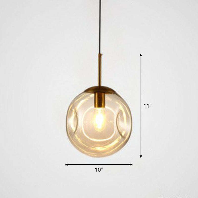 Dimpled Glass Ball Suspension Pendant Lamp - Modern, 1 Bulb Ceiling Lighting for Dining Room