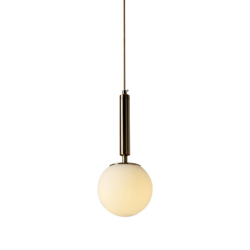 Sleek Bedside Pendant Lamp with White Glass Shade - Single Bulb Design