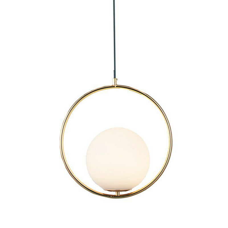 Milky Glass Kitchen Pendant Light- Modern Single-Bulb Hanging Ceiling Fixture