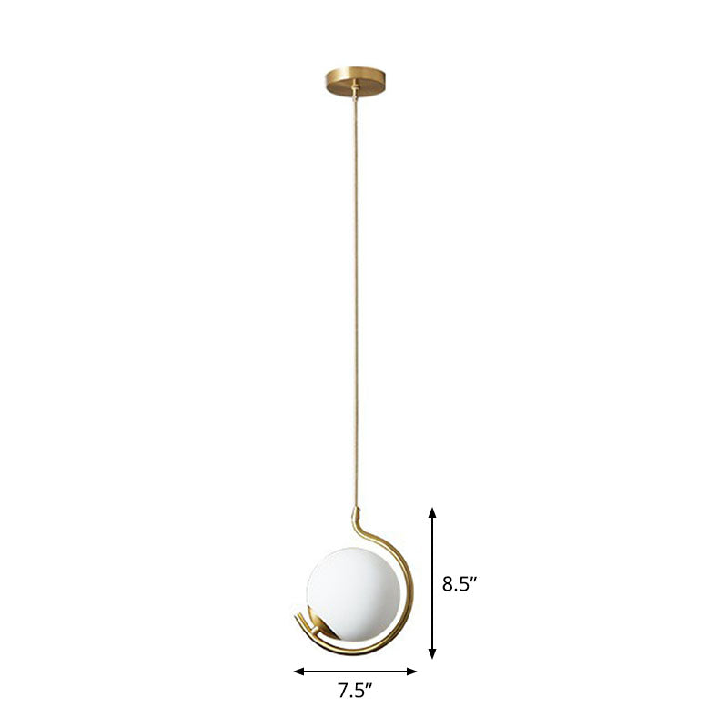 Simple Ball Pendant Light Cream Glass Bedside Suspension Lighting in Gold