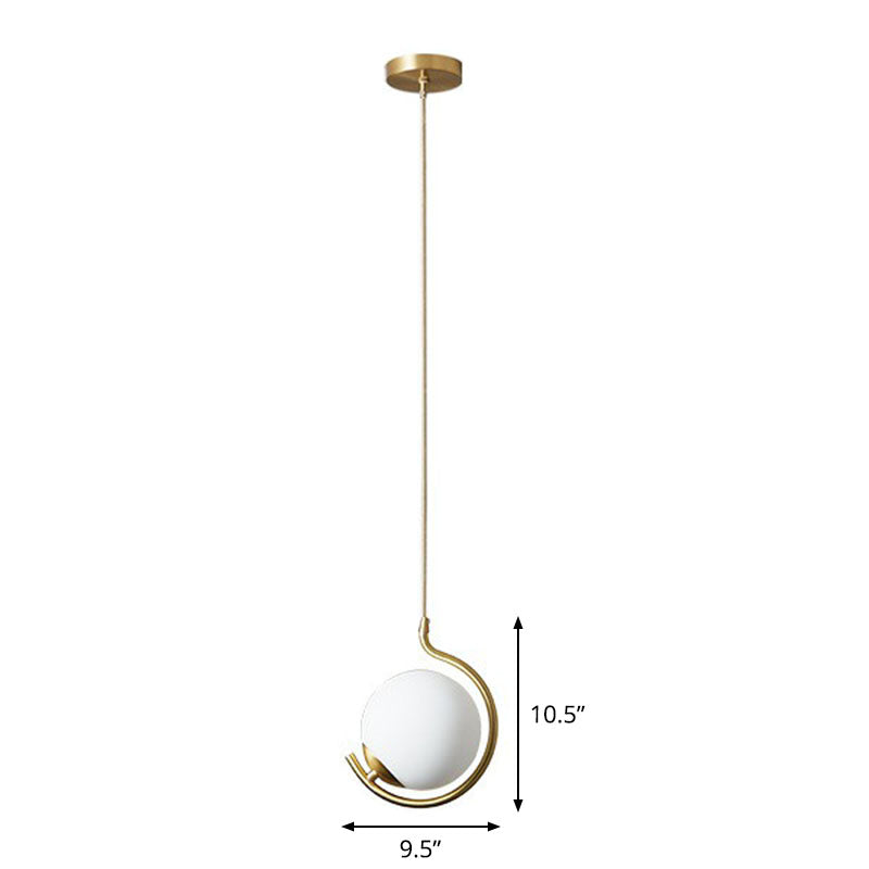 Simple Ball Pendant Light Cream Glass Bedside Suspension Lighting in Gold