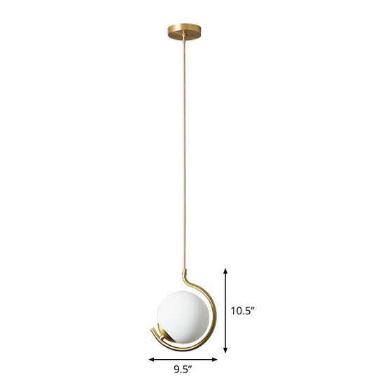 Simple Ball Pendant Light Cream Glass Bedside Suspension Lighting in Gold