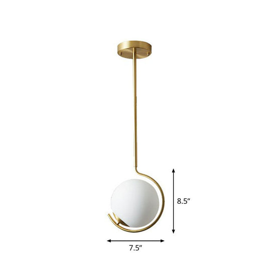 Simple Ball Pendant Light Cream Glass Bedside Suspension Lighting in Gold