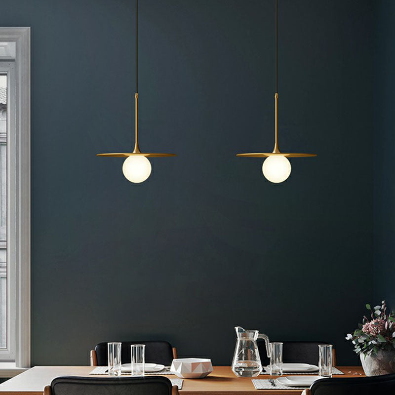 Metallic Ceiling Light with White Glass Shade - Simple Single-Bulb Pendant Lamp