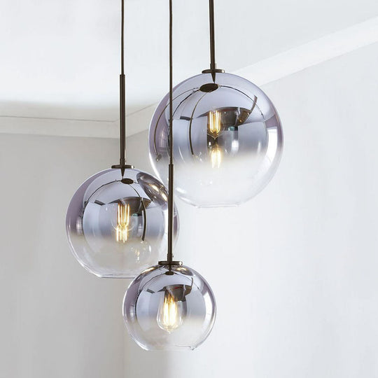 Modern Glass Globe Pendant Light Fixture - Silver Dining Room Hanging Lamp