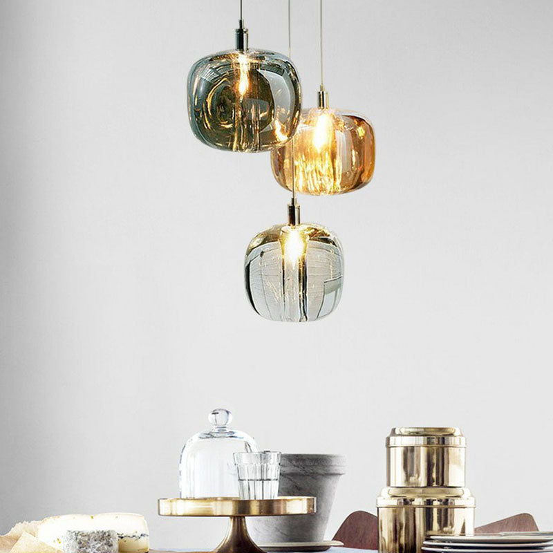 Postmodern Pumpkin LED Pendant Lamp: Creative Mirror Glass Hanging Light for Cafes