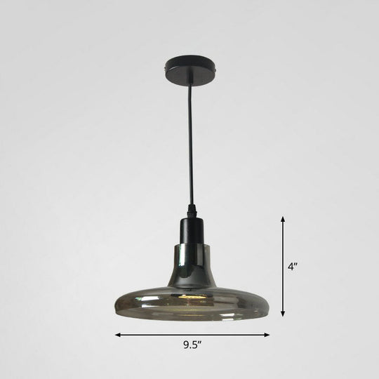 Contemporary Black Smoke Grey Glass Pot Lid Pendant Light for Dining Room Ceiling Lighting