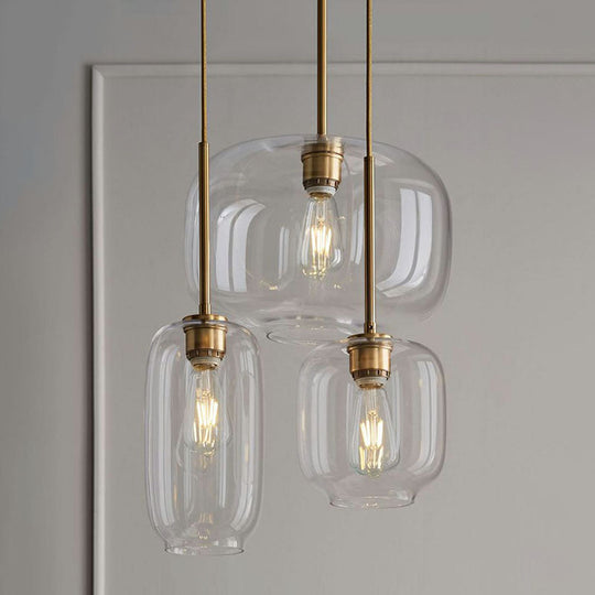 Simplicity Glass Pendant Light with Gold Finish - Clear Mug Shape, Single Bulb Suspension