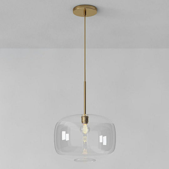 Simplicity Glass Pendant Light with Gold Finish - Clear Mug Shape, Single Bulb Suspension