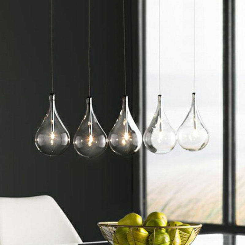 Minimalistic Water-Drop LED Pendant Lamp with Clear Glass and Chrome Finish for Snack Bars