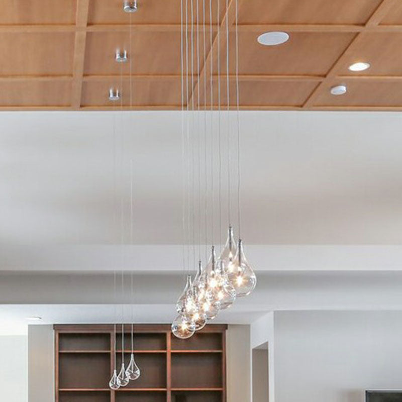 Minimalistic Water-Drop LED Pendant Lamp with Clear Glass and Chrome Finish for Snack Bars