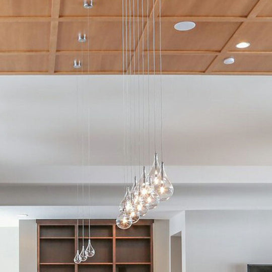 Minimalistic Water-Drop LED Pendant Lamp with Clear Glass and Chrome Finish for Snack Bars