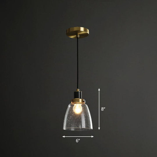Simple Clear Seeded Glass Geometry Pendant Light for Single Bedroom
