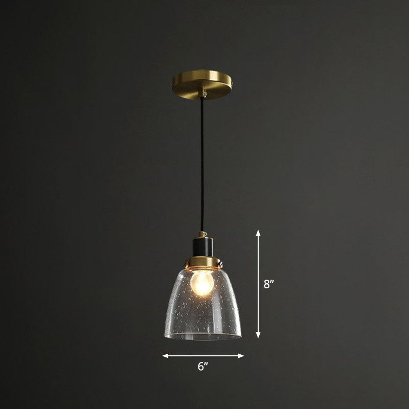 Simple Clear Seeded Glass Geometry Pendant Light for Single Bedroom