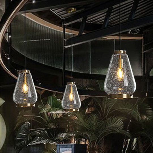 Simple Clear Seeded Glass Geometry Pendant Light for Single Bedroom