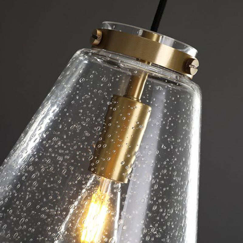 Simple Clear Seeded Glass Geometry Pendant Light for Single Bedroom