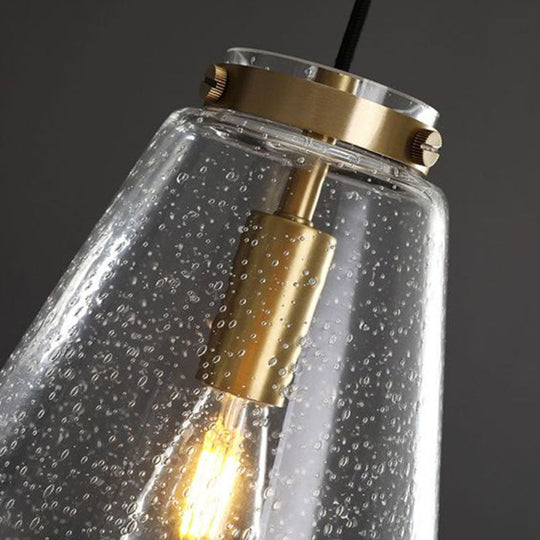 Simple Clear Seeded Glass Geometry Pendant Light for Single Bedroom