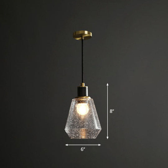 Simple Clear Seeded Glass Geometry Pendant Light for Single Bedroom