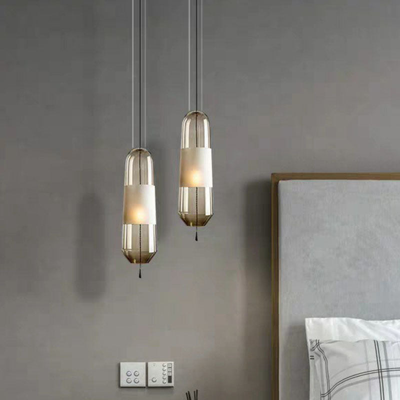 Nordic Glass 1-Bulb Elliptical Suspension Ceiling Pendant Lamp for Dining Room with Pull Chain