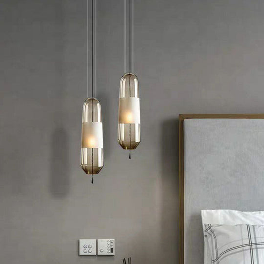Nordic Glass 1-Bulb Elliptical Suspension Ceiling Pendant Lamp for Dining Room with Pull Chain