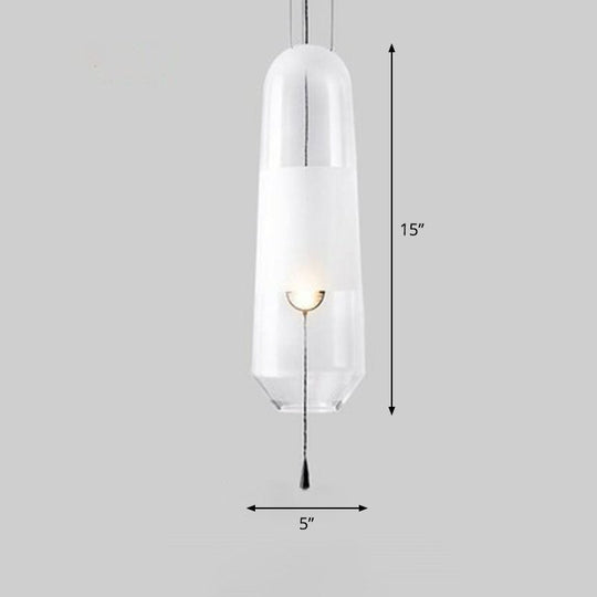 Nordic Glass 1-Bulb Elliptical Suspension Ceiling Pendant Lamp for Dining Room with Pull Chain