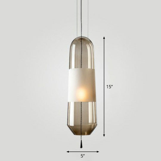 Nordic Glass 1-Bulb Elliptical Suspension Ceiling Pendant Lamp for Dining Room with Pull Chain