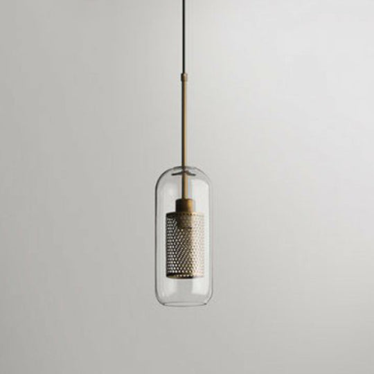 Modern Glass Pendant Lamp with Geometric Design and Mesh Guard