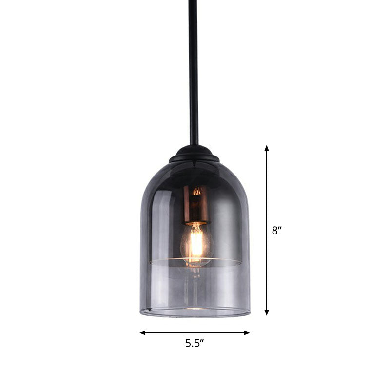 Smoke Grey Glass Pendant Light - Modern Cloche Design with 1 Head and Black Hanging Fixture