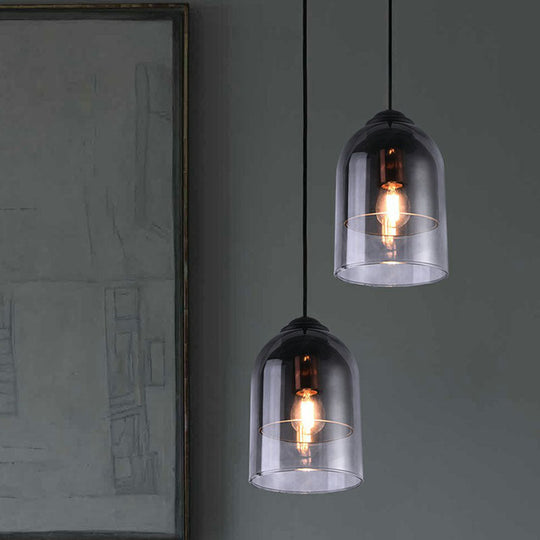Smoke Grey Glass Pendant Light - Modern Cloche Design with 1 Head and Black Hanging Fixture