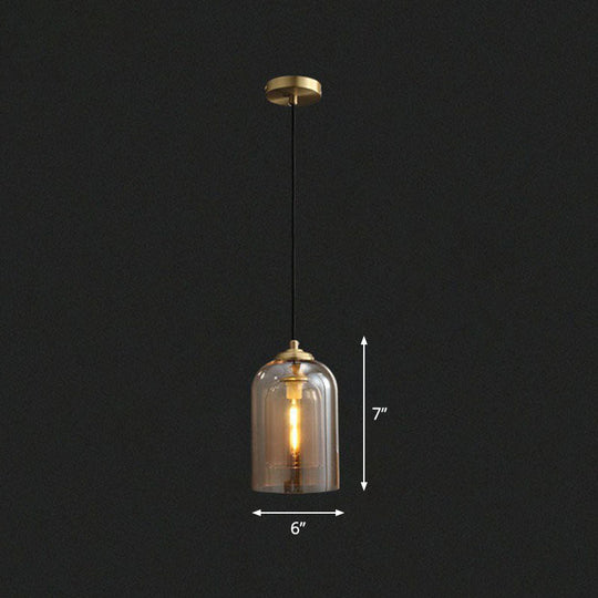 Postmodern Bedroom Hanging Lamp with Double Cloche Glass Shade - 1 Bulb Ceiling Light