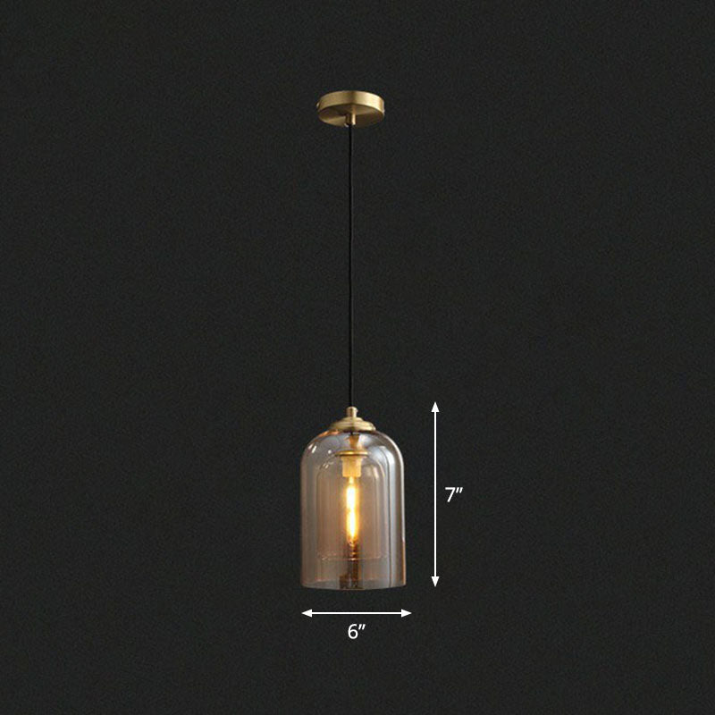 Postmodern Bedroom Hanging Lamp with Double Cloche Glass Shade - 1 Bulb Ceiling Light