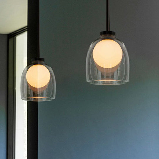 Contemporary Glass Cup Pendant Light for Dining Room - 1 Head Hanging Pendulum